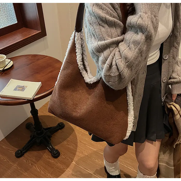 Brown Plush Shoulder Bag for Women New Cross-Border Fashion — feature 25