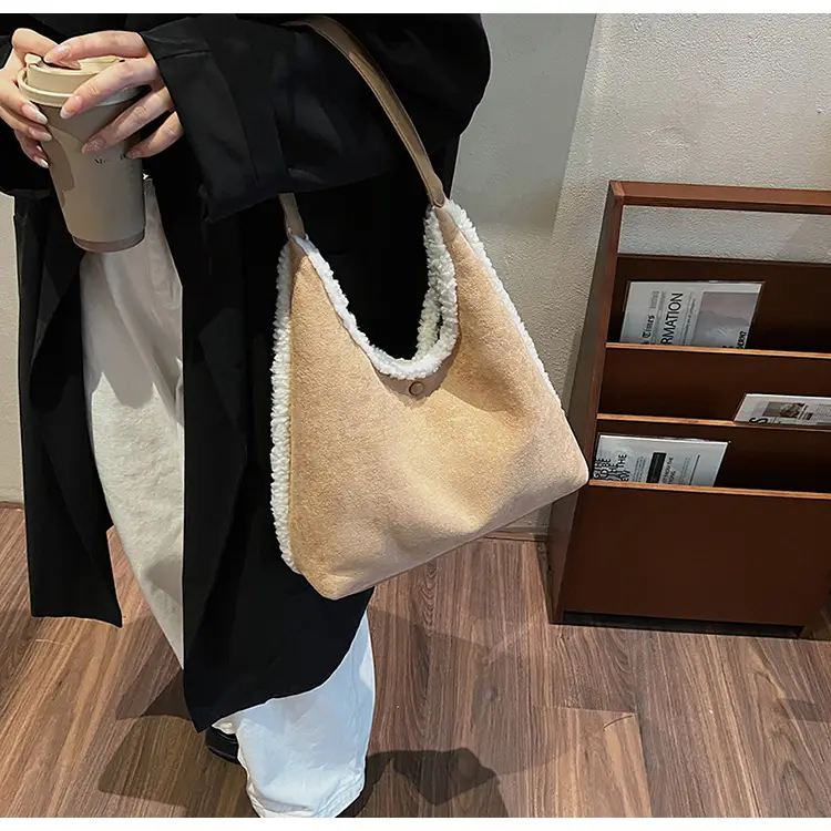 Brown Plush Shoulder Bag for Women New Cross-Border Fashion — feature 34
