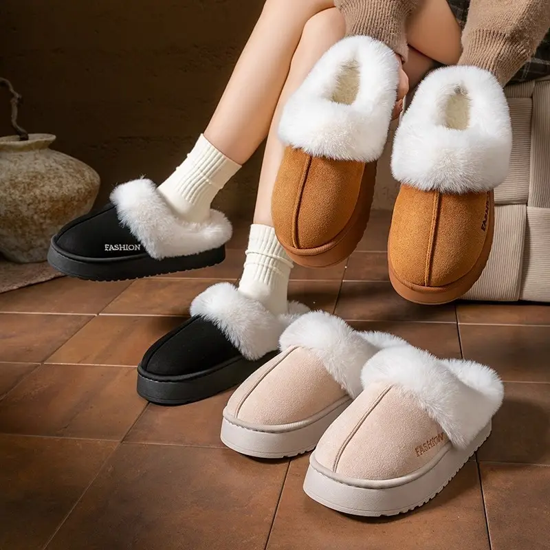 Cotton Slippers for Autumn and Winter, Indoor Closed-Toe Slippers, Plush, Warm, Non-Slip, Women's Home Slippers, Fleece-Lined, Cold-Proof