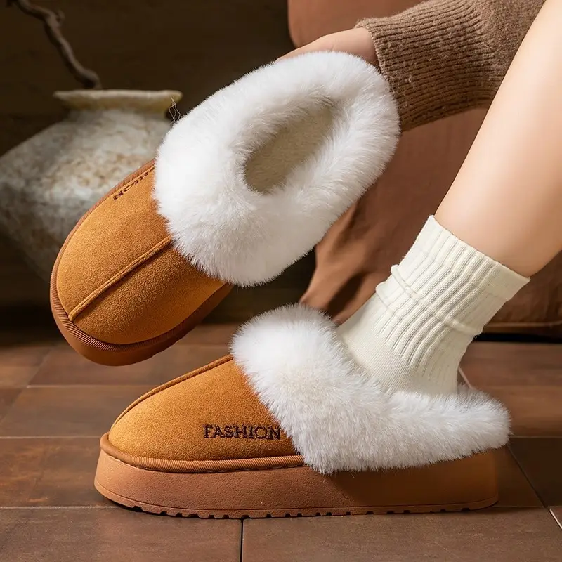 Cotton Slippers for Autumn and Winter, Indoor Closed-Toe Slippers, Plush, Warm, Non-Slip, Women's Home Slippers, Fleece-Lined, Cold-Proof