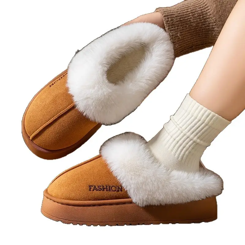 Cotton Slippers for Autumn and Winter, Indoor Closed-Toe Slippers, Plush, Warm, Non-Slip, Women's Home Slippers, Fleece-Lined, Cold-Proof