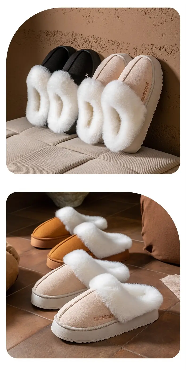 Cotton Slippers for Autumn and Winter, Indoor Closed-Toe Slippers, Plush, Warm, Non-Slip, Women's Home Slippers, Fleece-Lined, Cold-Proof — feature 13
