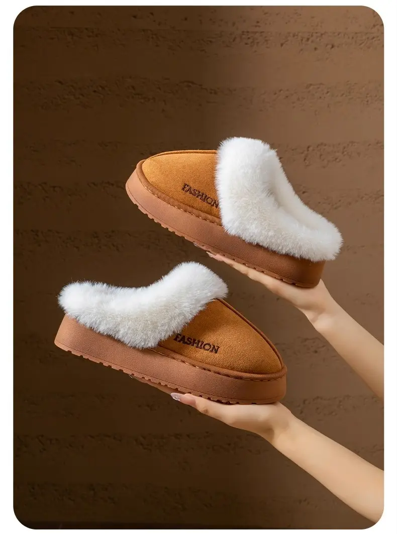 Cotton Slippers for Autumn and Winter, Indoor Closed-Toe Slippers, Plush, Warm, Non-Slip, Women's Home Slippers, Fleece-Lined, Cold-Proof — feature 16