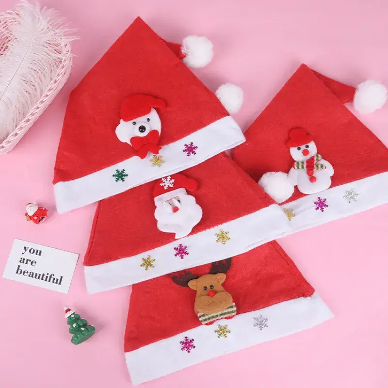 Red Cartoon Christmas Hats for Kids Wholesale - Image 2