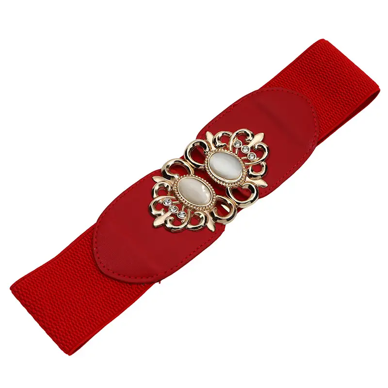 Red Korean-style Wide Belt with Seal & Cat Eye Stone - Image 3