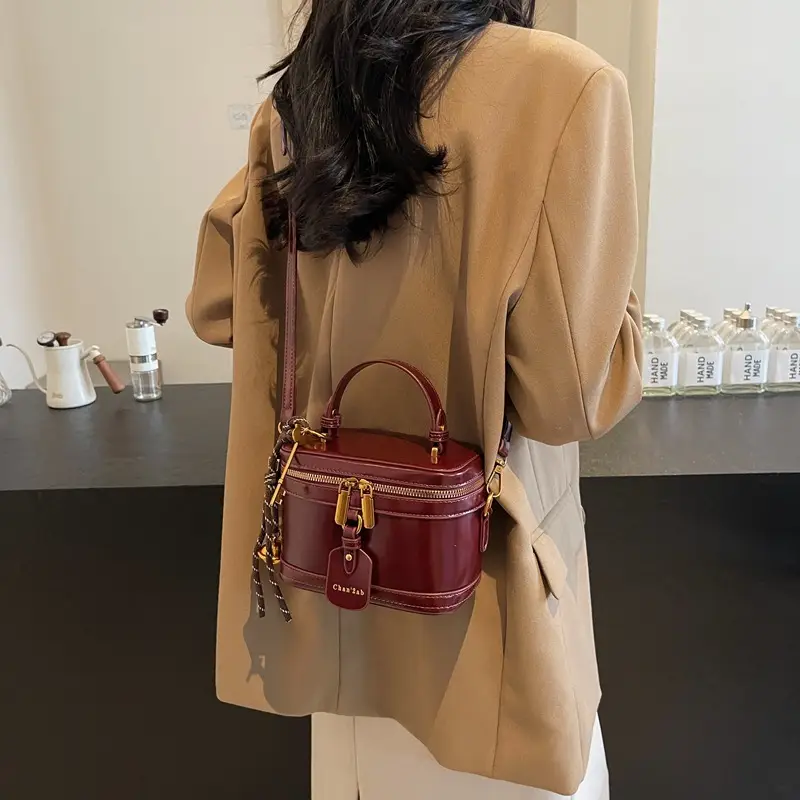 Women Satchel Box Bag Brown Leather 2025 New Korean Style - Image 6