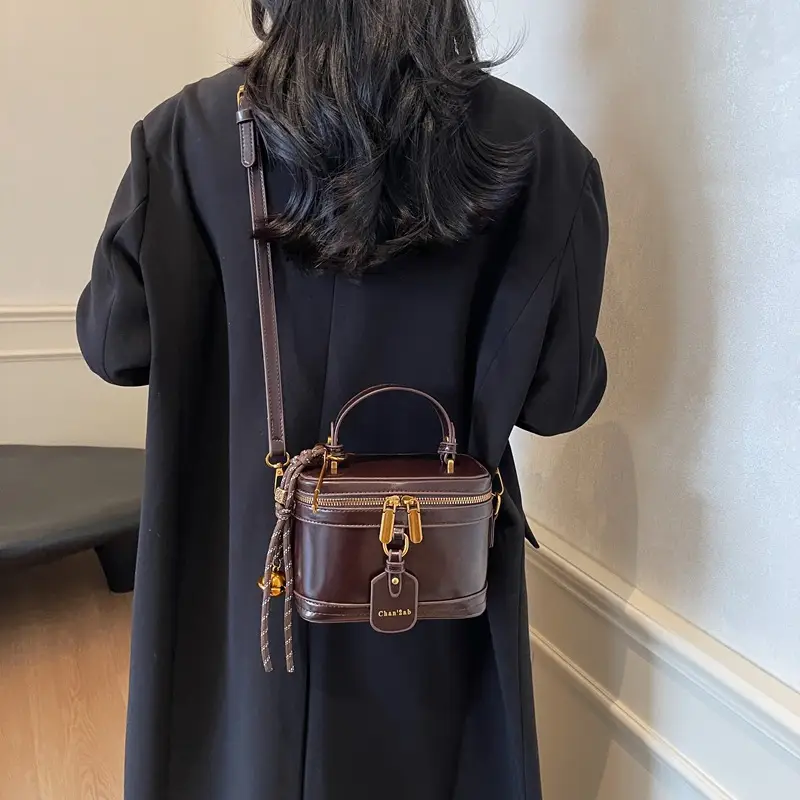 Women Satchel Box Bag Brown Leather 2025 New Korean Style - Image 7