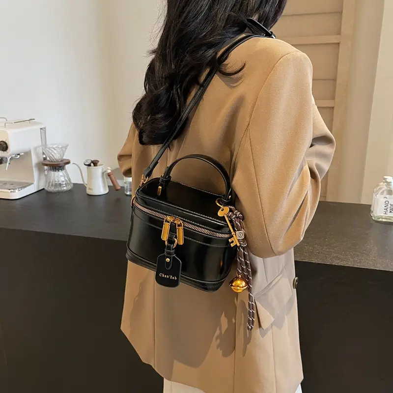 Women Satchel Box Bag Brown Leather 2025 New Korean Style - Image 8