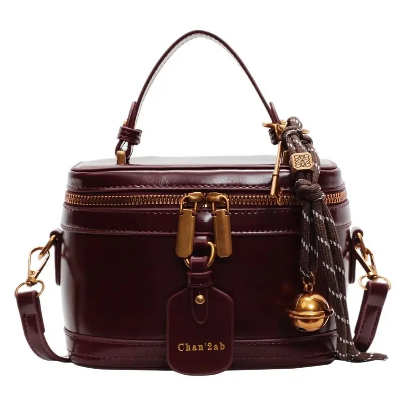 Women Satchel Box Bag Brown Leather 2025 New Korean Style - Image 9