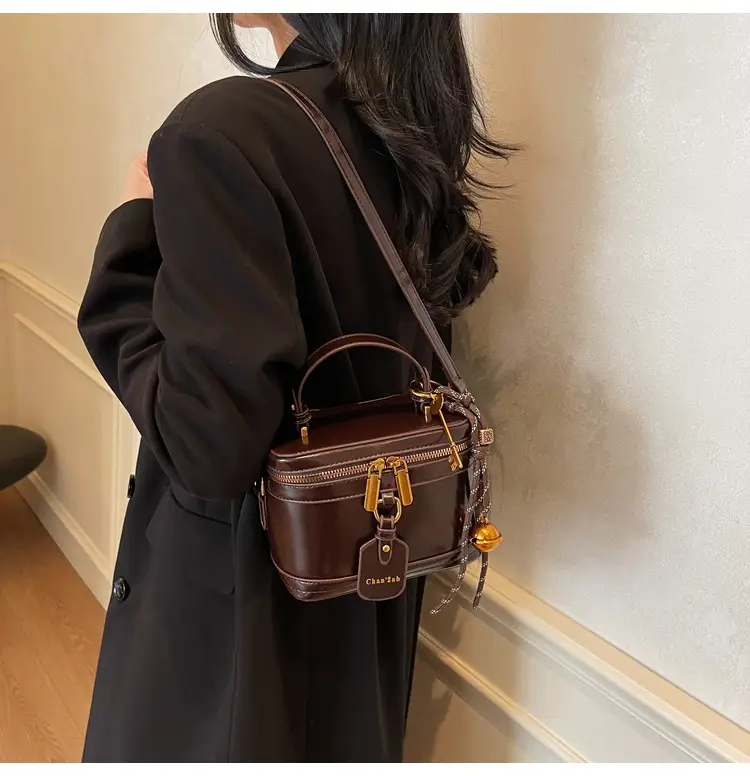 Women Satchel Box Bag Brown Leather 2025 New Korean Style — feature 19