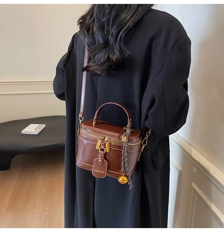 Women Satchel Box Bag Brown Leather 2025 New Korean Style — feature 22