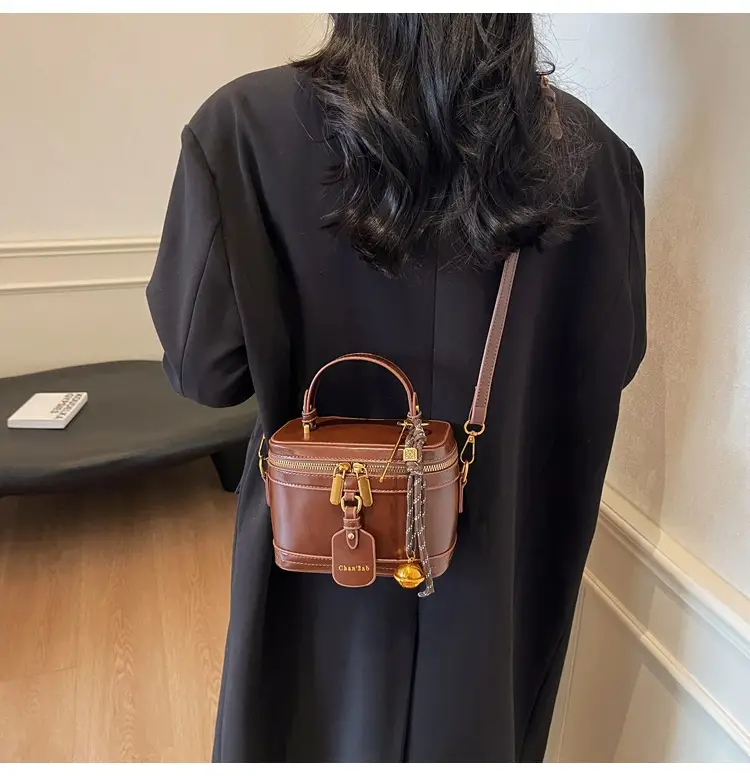 Women Satchel Box Bag Brown Leather 2025 New Korean Style — feature 23