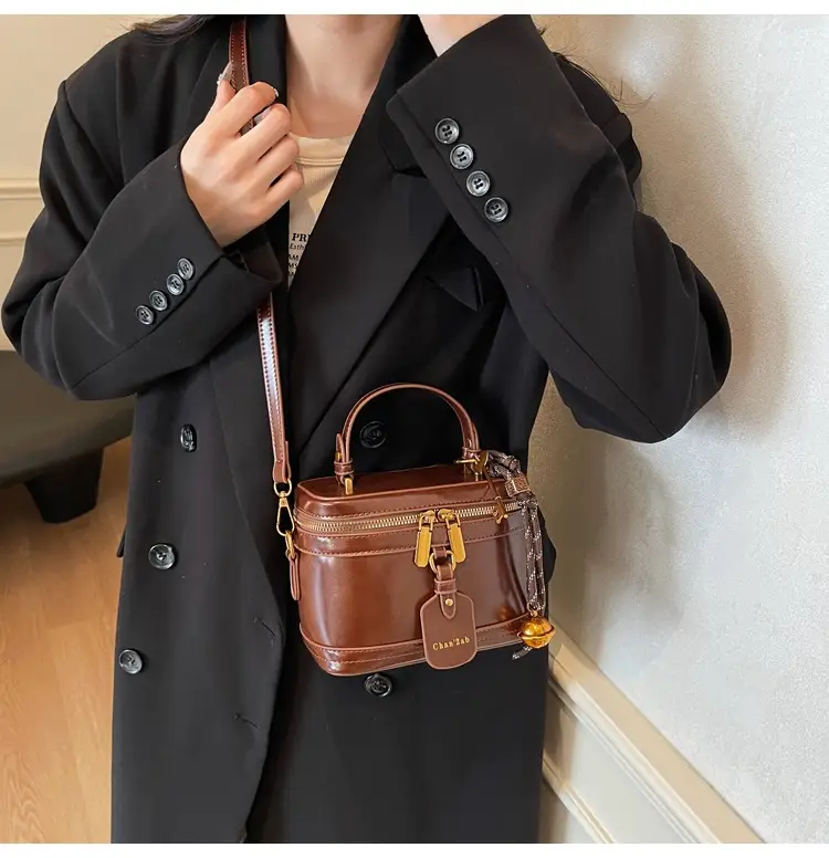 Women Satchel Box Bag Brown Leather 2025 New Korean Style — feature 25