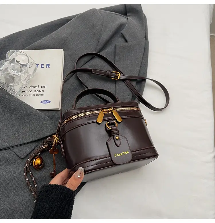 Women Satchel Box Bag Brown Leather 2025 New Korean Style — feature 39