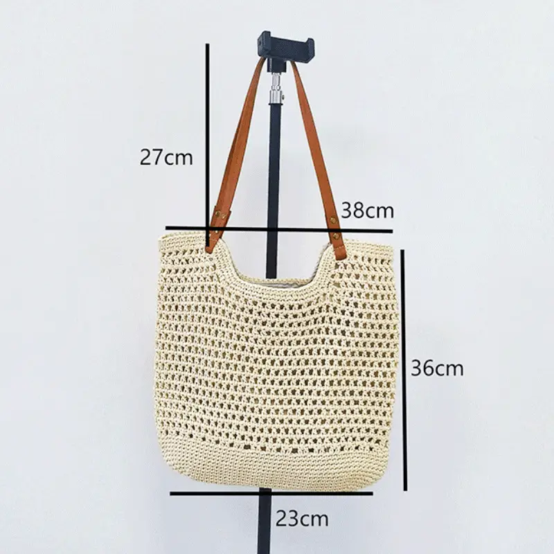 Cotton Thread Cut Out One Shoulder Bag Lazy Style Satchel Beach Bag - Image 6