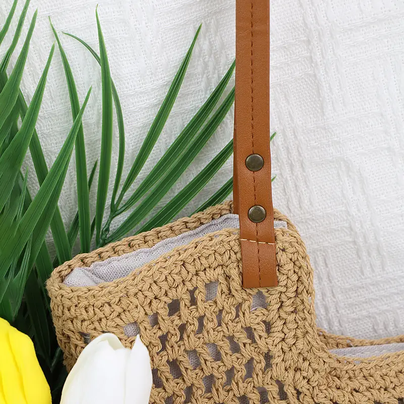 Cotton Thread Cut Out One Shoulder Bag Lazy Style Satchel Beach Bag — feature 9