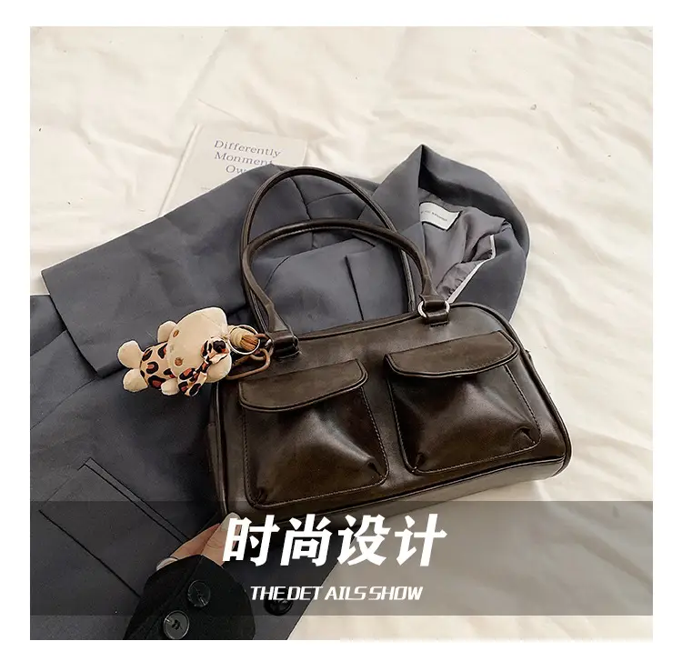 Women's 2024 Brown Leather Shoulder Bag with Cute Charm — feature 10