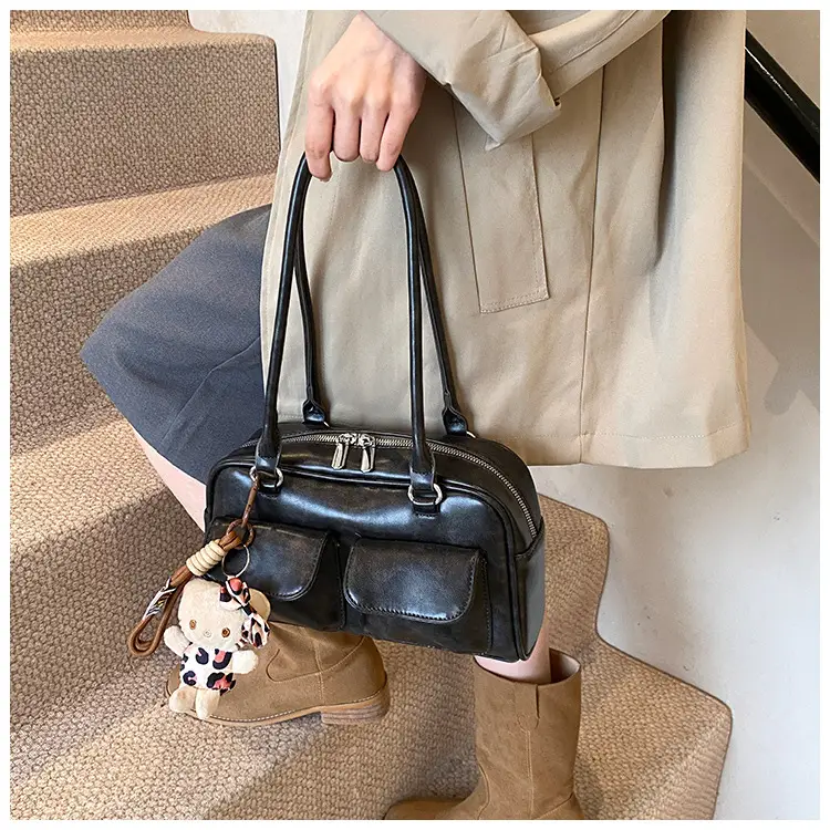 Women's 2024 Brown Leather Shoulder Bag with Cute Charm — feature 24