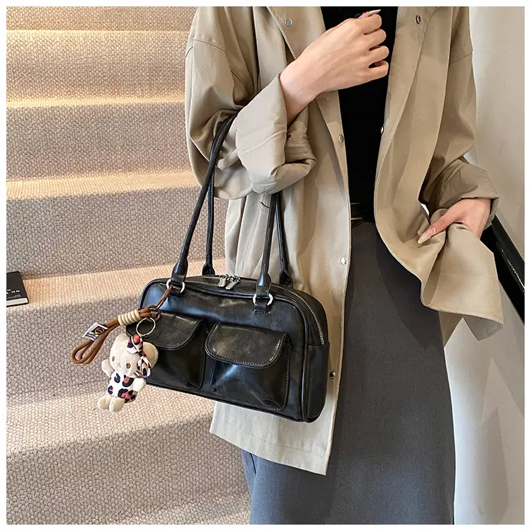 Women's 2024 Brown Leather Shoulder Bag with Cute Charm — feature 25