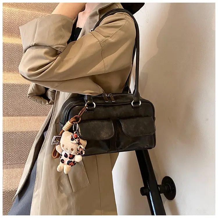 Women's 2024 Brown Leather Shoulder Bag with Cute Charm — feature 26