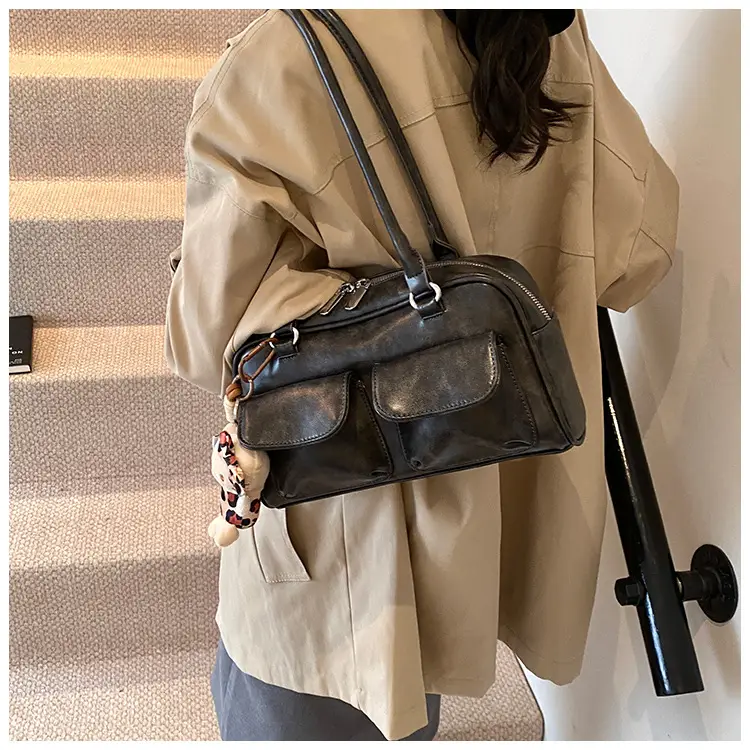 Women's 2024 Brown Leather Shoulder Bag with Cute Charm — feature 28