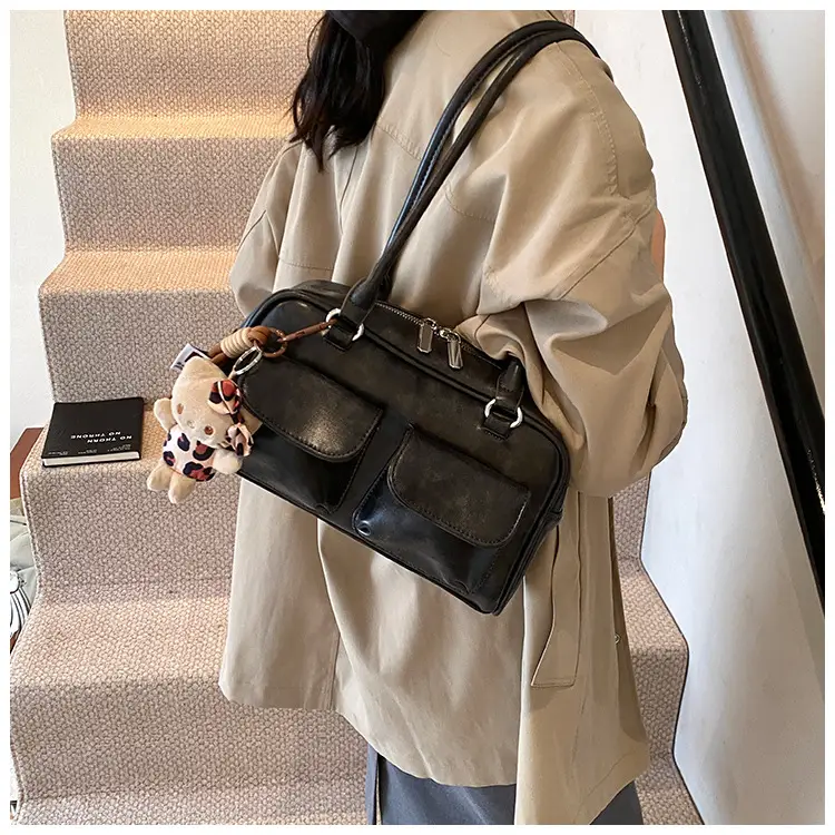 Women's 2024 Brown Leather Shoulder Bag with Cute Charm — feature 29