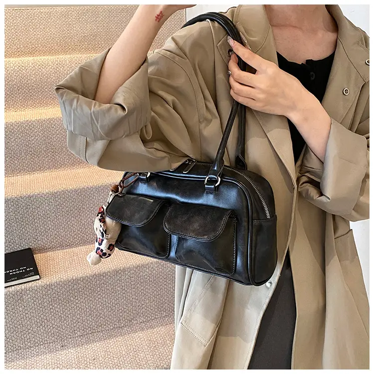 Women's 2024 Brown Leather Shoulder Bag with Cute Charm — feature 30