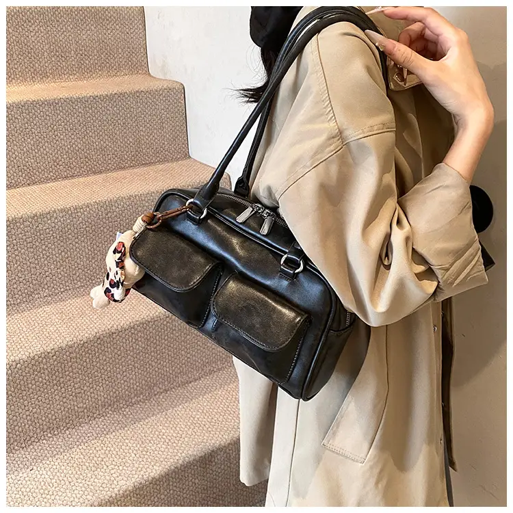 Women's 2024 Brown Leather Shoulder Bag with Cute Charm — feature 31