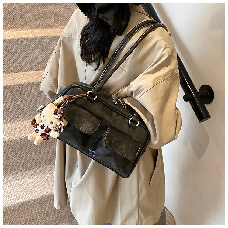 Women's 2024 Brown Leather Shoulder Bag with Cute Charm — feature 32