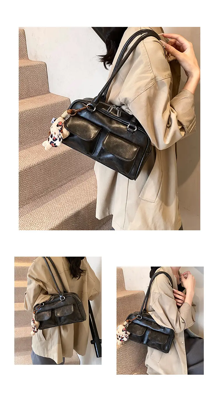 Women's 2024 Brown Leather Shoulder Bag with Cute Charm — feature 5