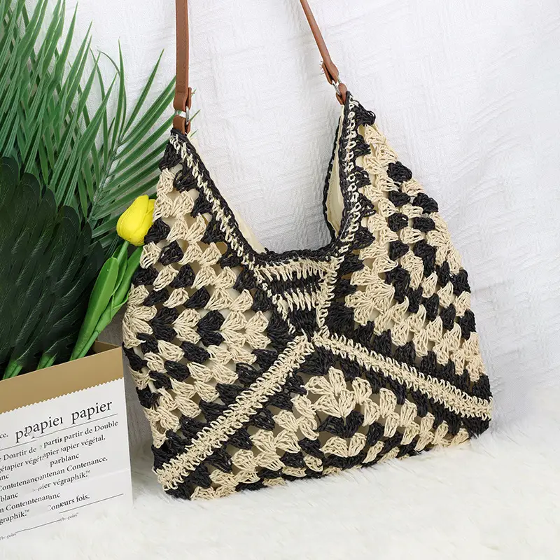 Women's Yellow Paper Rope Straw Shoulder Bag