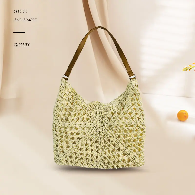 Women's Yellow Paper Rope Straw Shoulder Bag