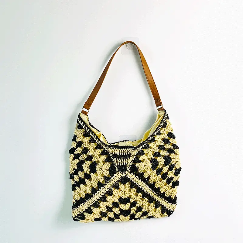 Women's Yellow Paper Rope Straw Shoulder Bag
