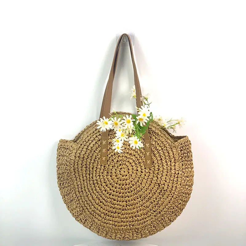 New All-match Crochet Straw Bag Large Disc Casual Shoulder Fashion Woven Bag Beach Bag - Image 2