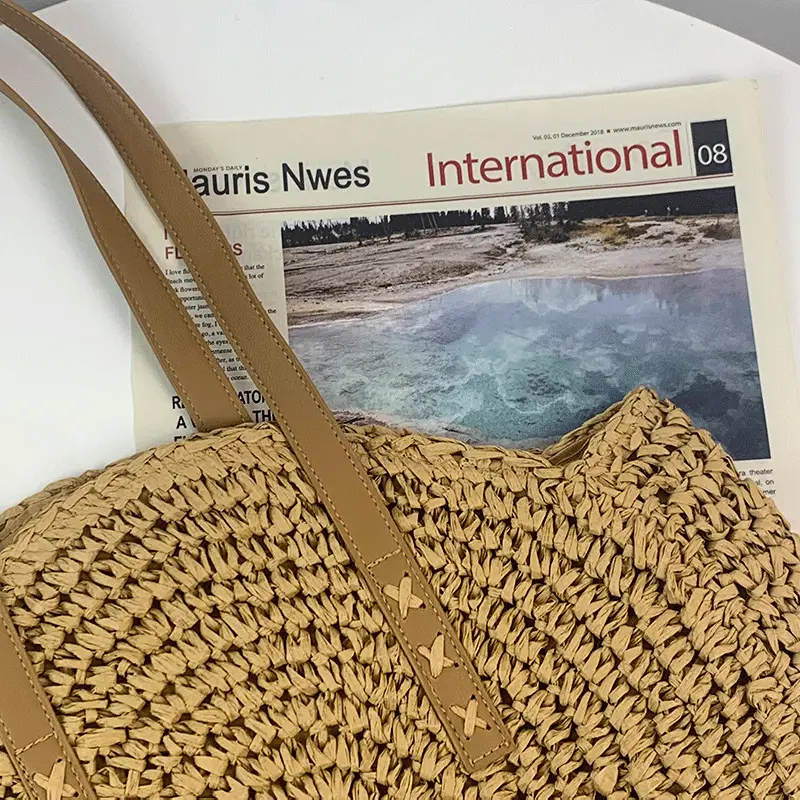 New All-match Crochet Straw Bag Large Disc Casual Shoulder Fashion Woven Bag Beach Bag - Image 3
