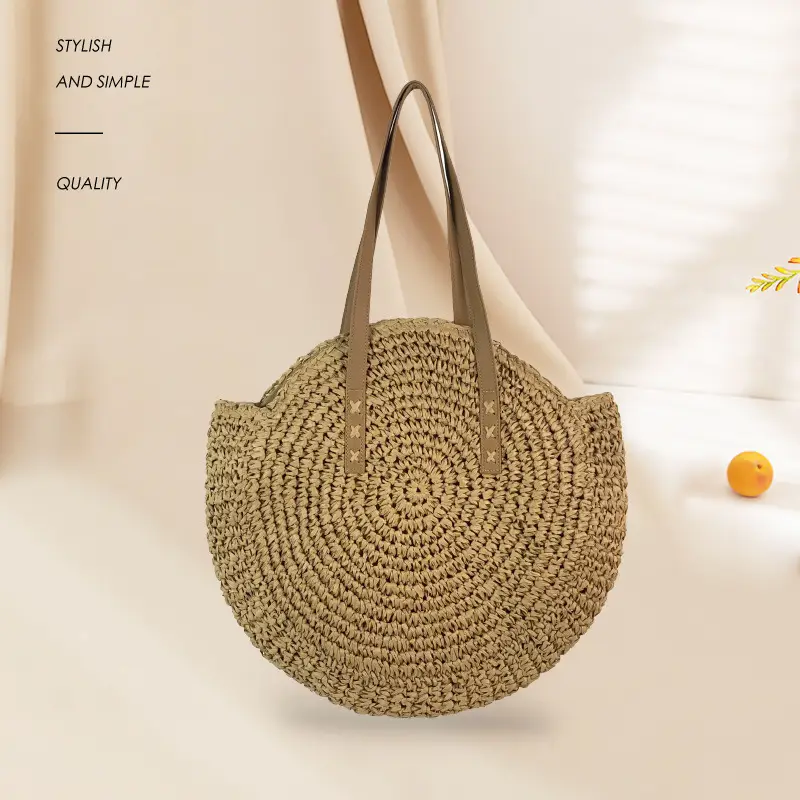 New All-match Crochet Straw Bag Large Disc Casual Shoulder Fashion Woven Bag Beach Bag - Image 4