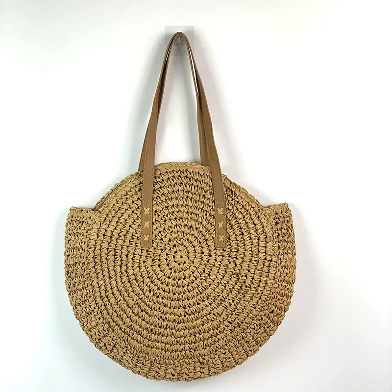 New All-match Crochet Straw Bag Large Disc Casual Shoulder Fashion Woven Bag Beach Bag - Image 5