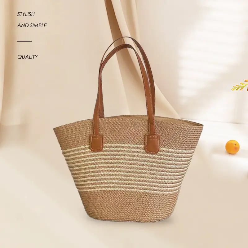 Rattan Straw Bucket Bag Large Capacity Shoulder Bag