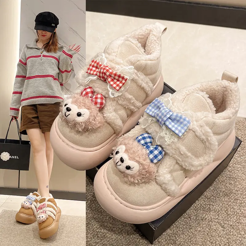 Cute Cartoon Shirley Rose Snow Boots for Women, 2026 Winter Fashion, Comfortable Outdoor Wear, Fleece-Lined, Thickened, with Velcro - Image 3