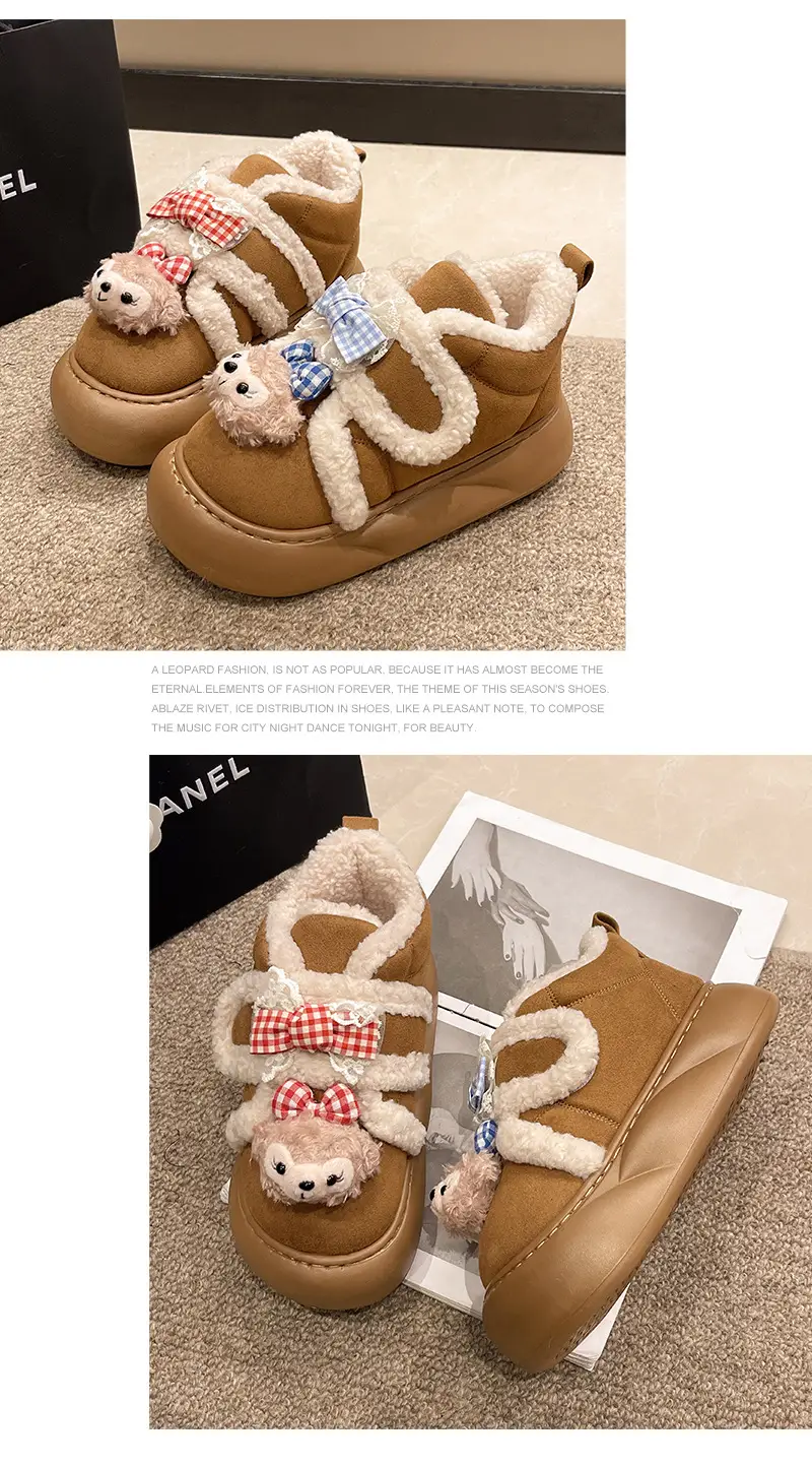Cute Cartoon Shirley Rose Snow Boots for Women, 2026 Winter Fashion, Comfortable Outdoor Wear, Fleece-Lined, Thickened, with Velcro — feature 16