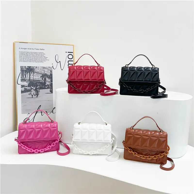 Red Quilted Chain Crossbody Bag for Women