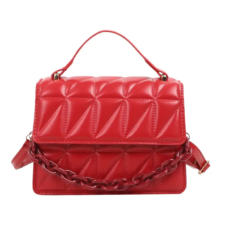 Red Quilted Chain Crossbody Bag for Women