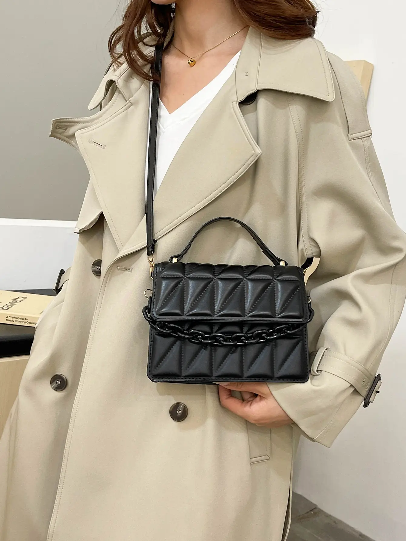 Brown Textured Square Shoulder Bag for Women - Image 7
