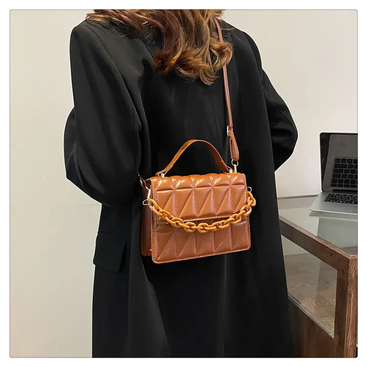 Brown Textured Square Shoulder Bag for Women — feature 22
