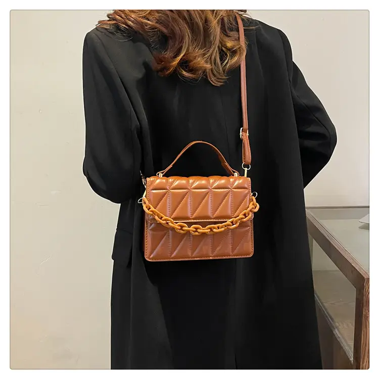 Brown Textured Square Shoulder Bag for Women — feature 23