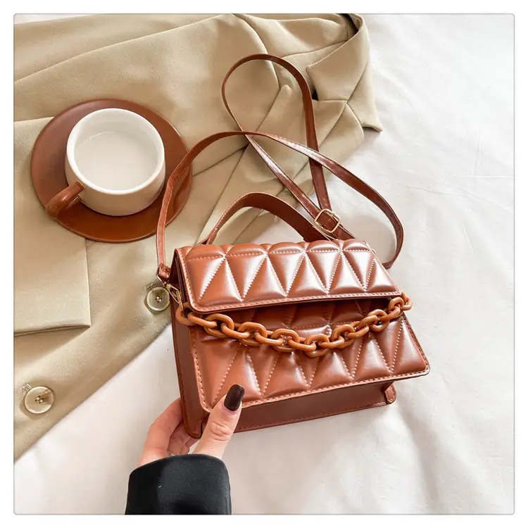 Brown Textured Square Shoulder Bag for Women — feature 24