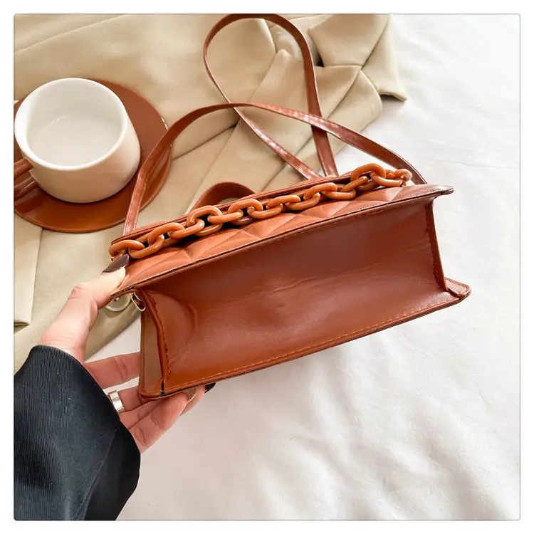 Brown Textured Square Shoulder Bag for Women — feature 25