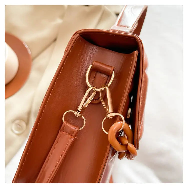 Brown Textured Square Shoulder Bag for Women — feature 28