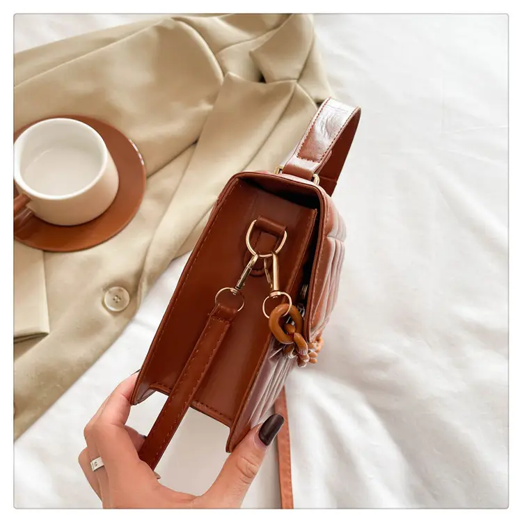 Brown Textured Square Shoulder Bag for Women — feature 29