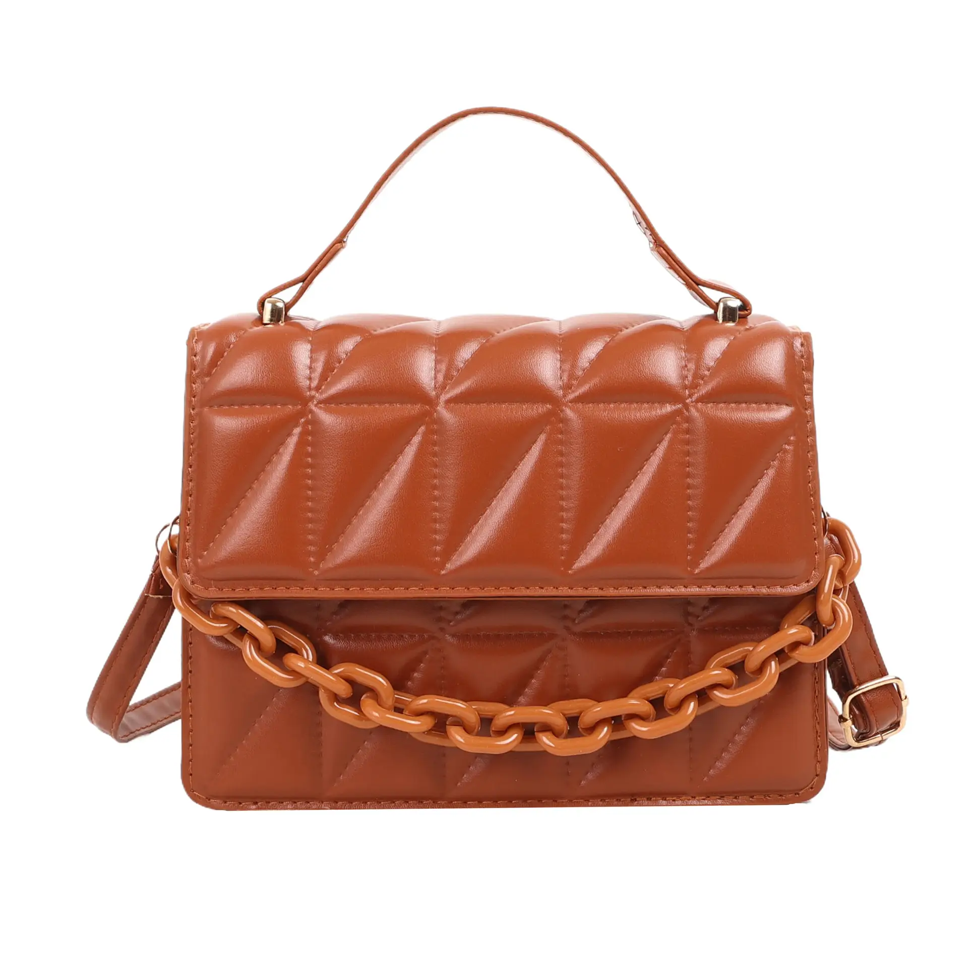 Brown Textured Square Shoulder Bag for Women - Image 4